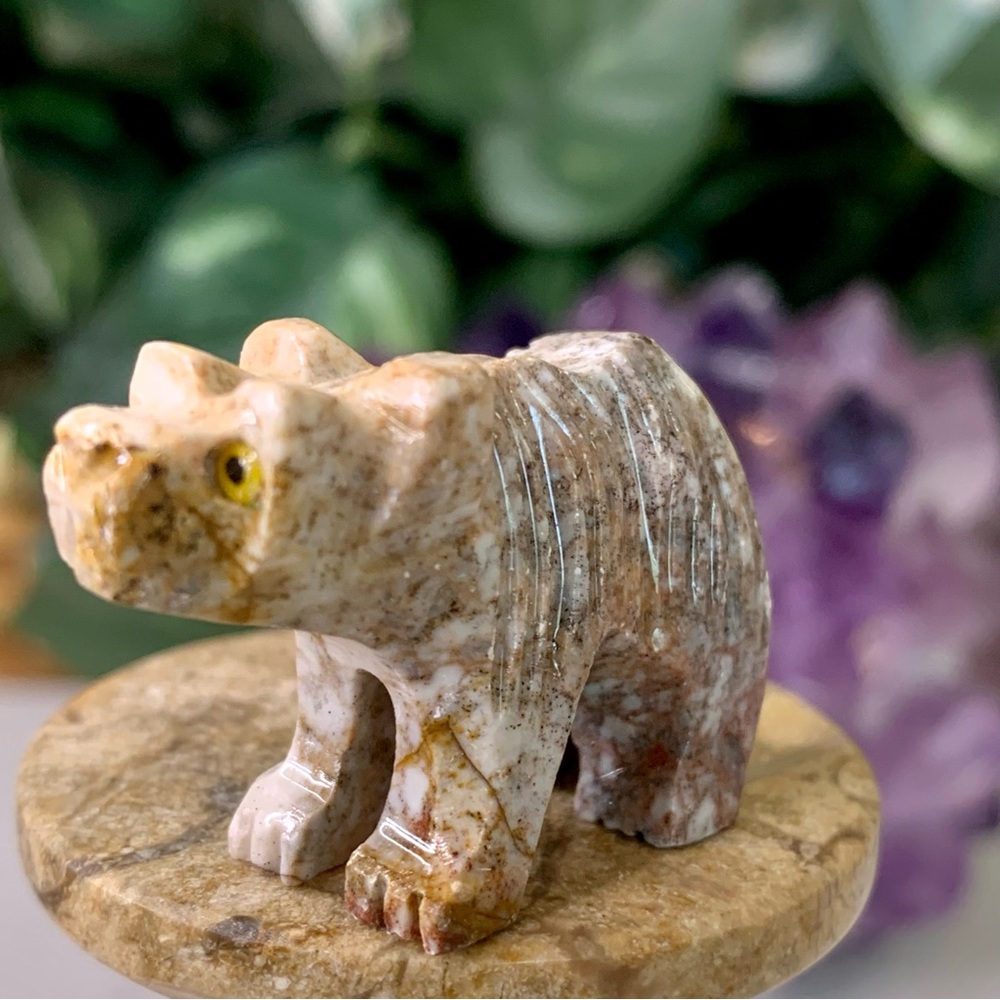 Soapstone Carved Bear Figurine Miniature Stone Spirit Animal Bear Carving 1.5" - Picture 5 of 14
